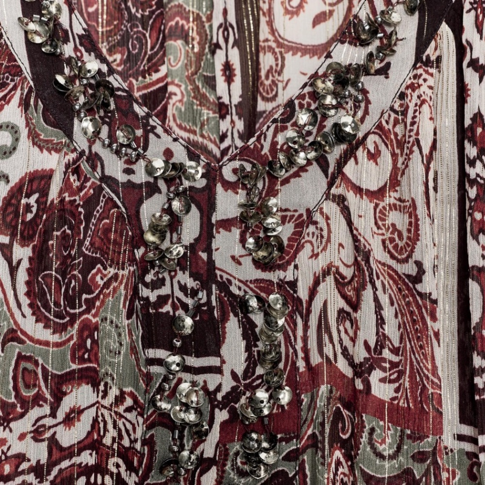 Zara NWT metallic thread beaded printed blouse - Picture 4 of 7